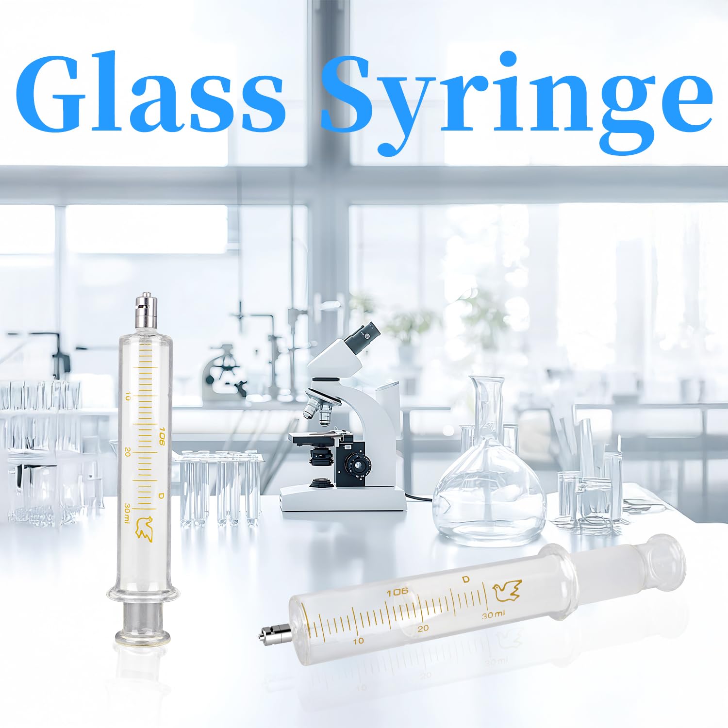 Confezione da 2 siringhe in vetro con tappo da 30 ml per laboratorio