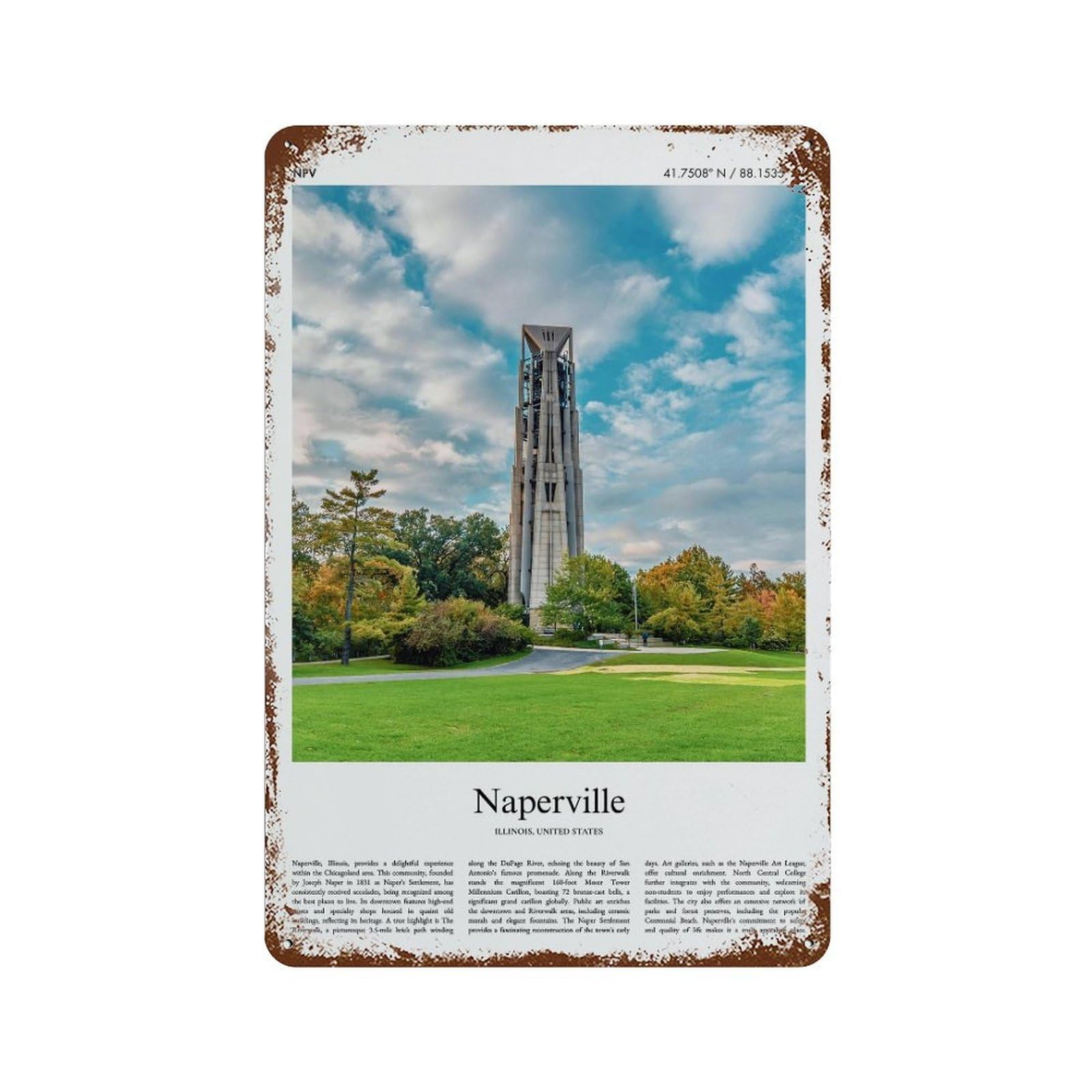 xiaoxiaoshen Naperville Illinois, United States, USA City Scenery Wall Decor Art Metal Tin Poster Modern Home Decor Art Home Bar Shop Decorations Vintage Sign 30x20cm