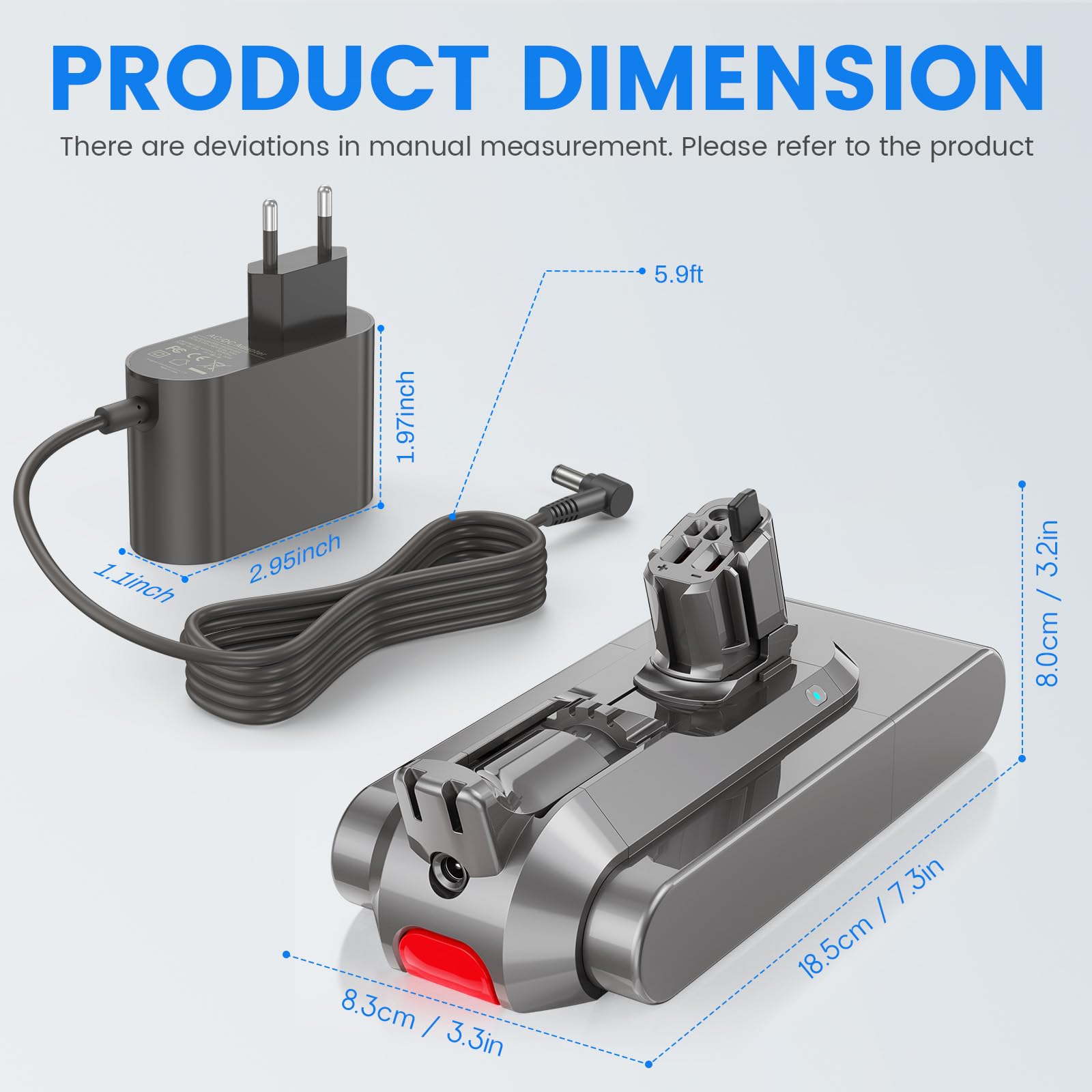 LabTEC Batteria agli ioni di litio per Dyson V11, 25,2 V, 3900 mAh, per Dyson V11 (tipo bottone) V15 SV15 SV16 SV22 con caricatore aspirapolvere (non per modelli a vite) con 1 copertura + 1 spazzola