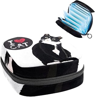 Period Pouch, Portable Tampon Storage Bag for Sanitary Napkins, I Love Cat Pattern, Multicolor, 4.7x6.6x6.6 in/12x17x17 cm