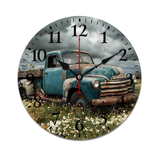 Vintage Old Truck Wooden Wall Clock Silent Quality Quartz Battery Operated for Home Office product