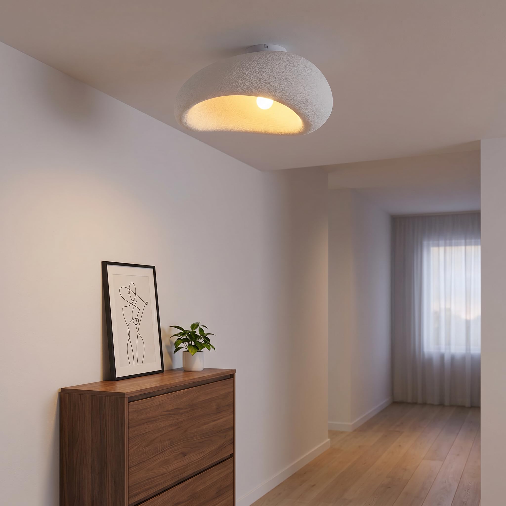 BARCELONA LED Lampada Soffitto Wabi Sabi L450 E27 Design Naturale | Paralume Artigianale, Finitura Organica, Stile Japandi, Arredo Interni, Atmosfera Accogliente