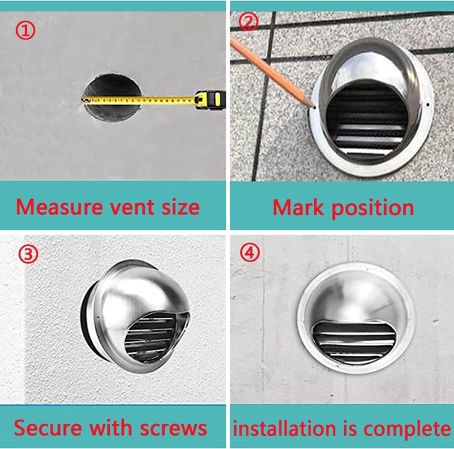 Vent Cover Stainless Steel Cowl External Extractor Wall Air Outlet Wall Vent Outlet Caliber Weatherproof Easy to Install, for Office Kitchen 23.6.12 Chimenea