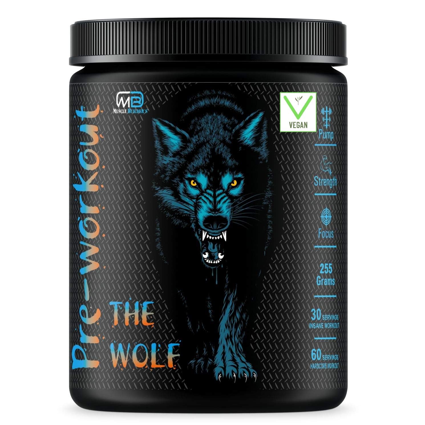 M B Muscle Builder's The Wolf Pre Workout Supplement with Creatine Monohydrate, L-Arginine, Beta-Alanine, Caffeine Anhydrous, Explosive Muscle Pump-For Men & Women [30-60 Servings, Gummy Candy, 255g]