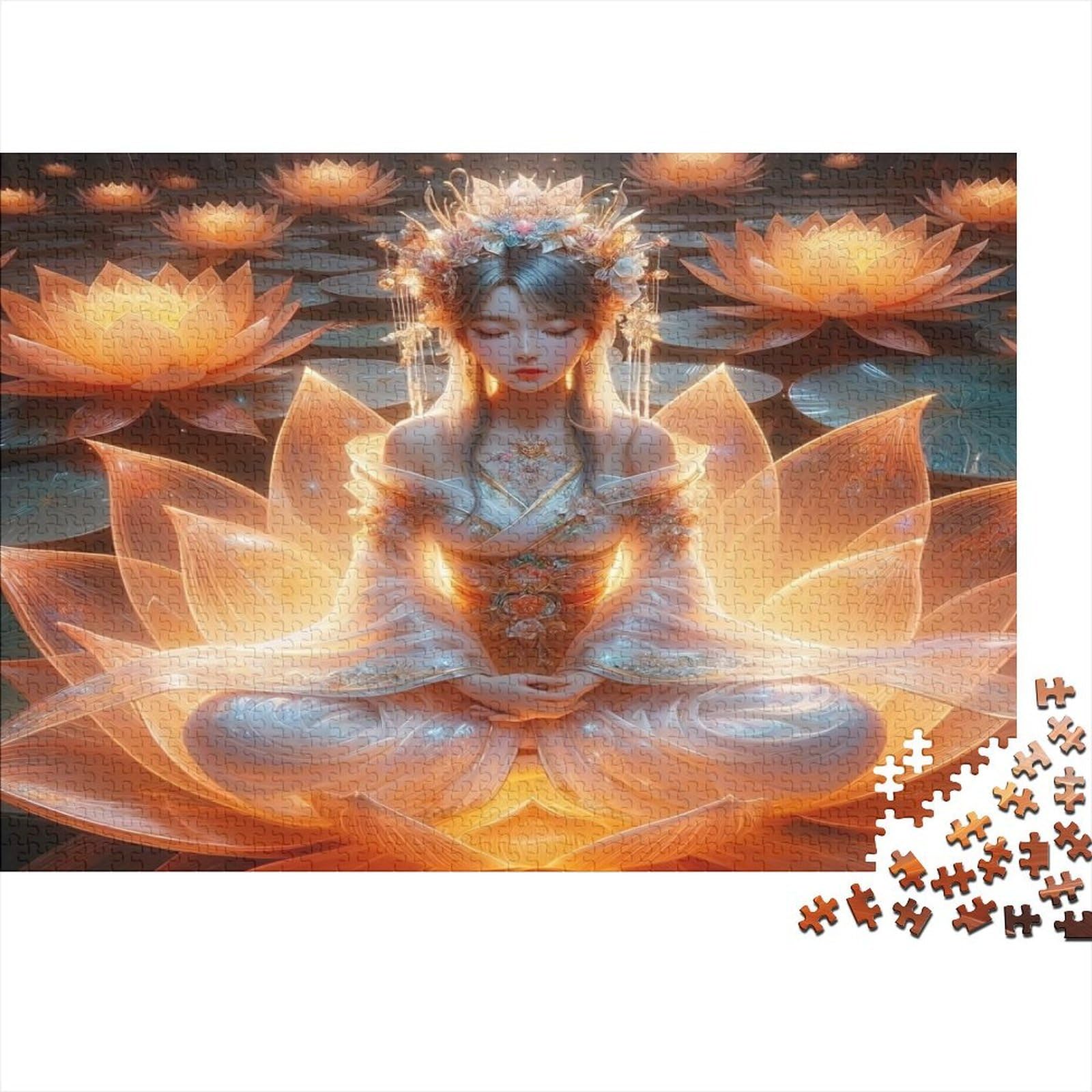 1000 Pieces Meditation Lotus Jigsaw for Adults Thick Paper Puzzle Stress Relief Mindfulness Art Poster Paperboard 70x50cm/1000pcs