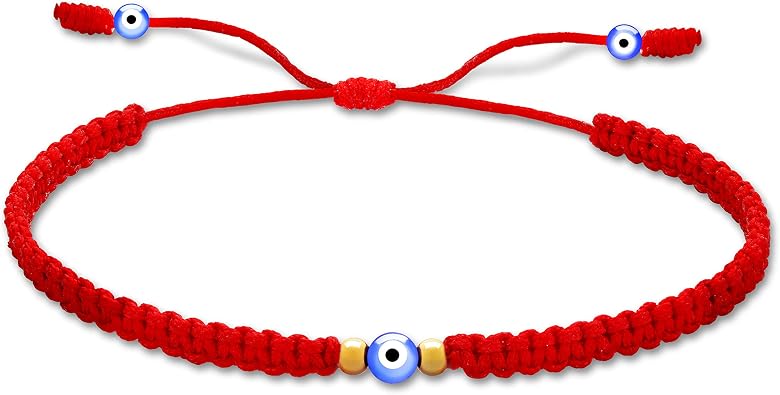 Lucky Charms USA Red String Evil Eye Protection Bracelet With Goldtone Beads and Glass Evil Eye, Goldtone Finish beads