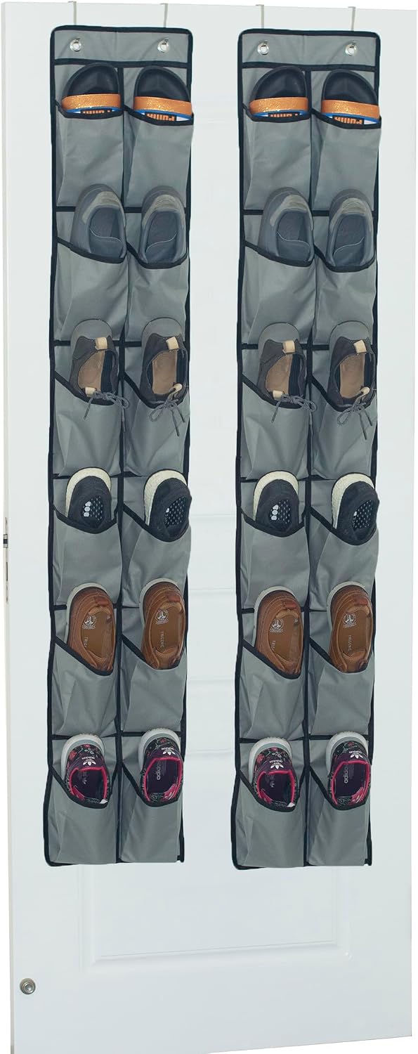 Shoe Organizer Over the Door 12 Pockets Shoe storage for Bedroom Door Hanging Shoe Rack Bathroom Closet Storage (Gray-2 Pack)