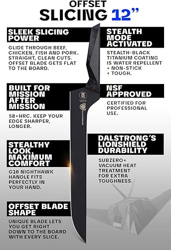 Miniatura 5 de DALSTRONG Cuchillo de rebanar  12 pulgadas  Hoja de corte offset  Serie Shadow Black  Revestimiento de nitruro de titanio negro  Acero tratado al