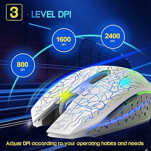 Miniatura 2 de VEGCOO C10 Mouse inalámbrico para juegos, mouse recargable para juegos, ratones ópticos silenciosos con receptor USB de 2.4G, 3 DPI ajustables, 7