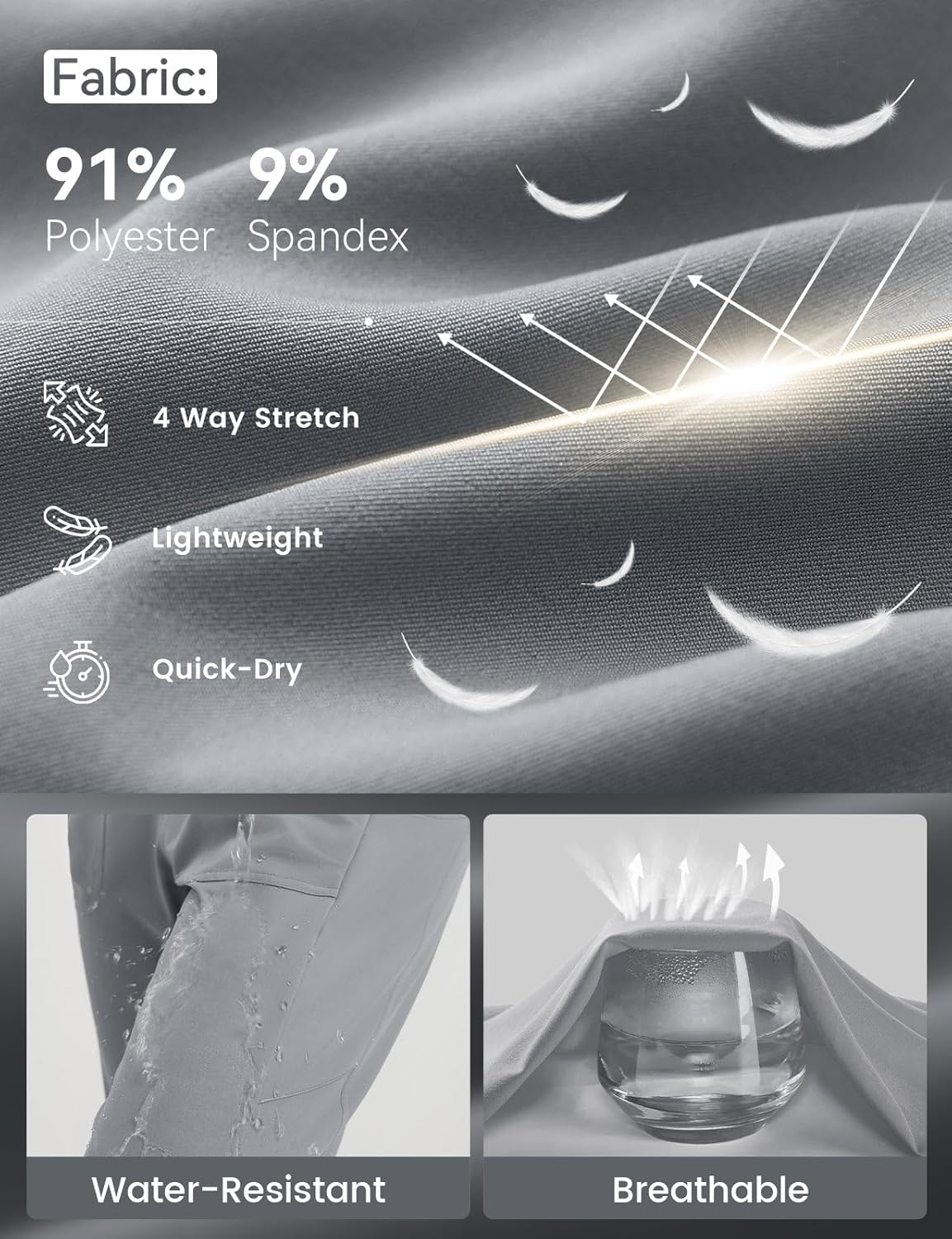 baleaf Women's Capri Pants with Zipper Pocket Lightweight Quick Dry Water Resistant Hiking Pants Adjustable Ankle Cuff - Image 4