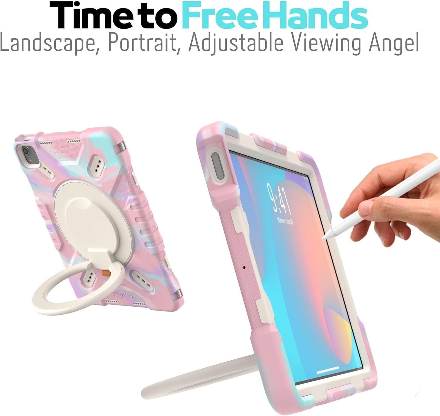 Pepkoo Triple Shockproof Case for iPad Air 5th/4th Generation 10.9 inch 2022/2020 and iPad Pro 11 Case, Kids Boy Girl Cover with Kickstand, Shoulder Strap (M-Pink)