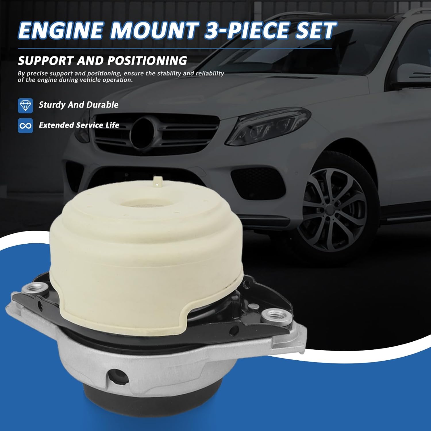 MUNIK Engine Motor Mounts 3 Piece Set 2012-2019 for Mercedes-Benz GLE C292 W166 GLS X166 GL X166 M W166 M276.821 M278.928 Peat# 1662405917 1662405917 2512402518 1662403817 1662404817