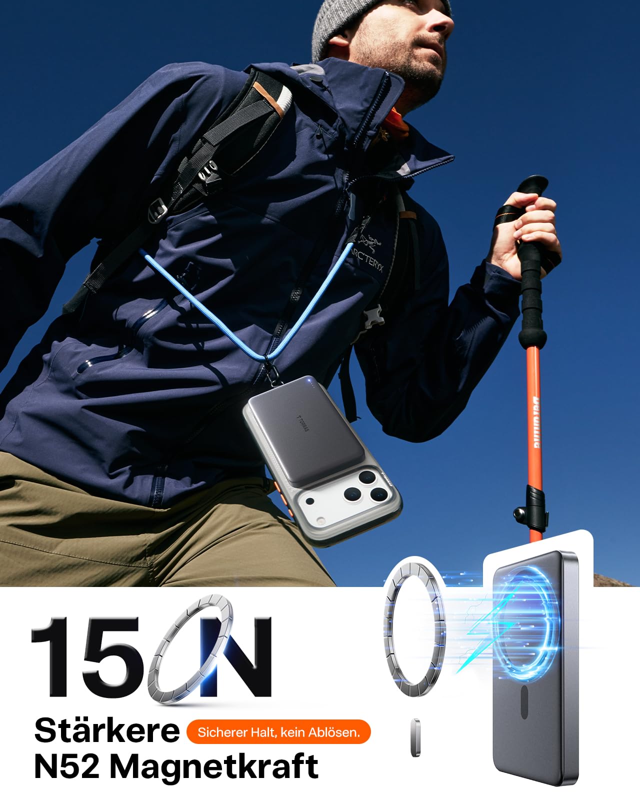 TORRAS MiniMag Powerbank für MagSafe, 10000mAh 22.5W Schnellladen Magnetische Power Bank Slim, Wireless Externe Akkupack mit USB-C-Kabel für iPhone 17 Pro Max/Air/16/15/14/13/12, AirPods, Grau Titan.