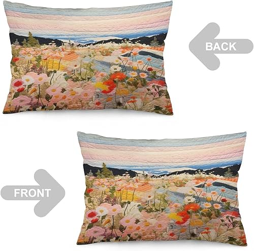 Miniatura 4 de Funda de almohada con diseño de retazos de flores bohemias, tamaño Queen de 20 x 30 pulgadas, colorida almohada decorativa bohemia con diseño de