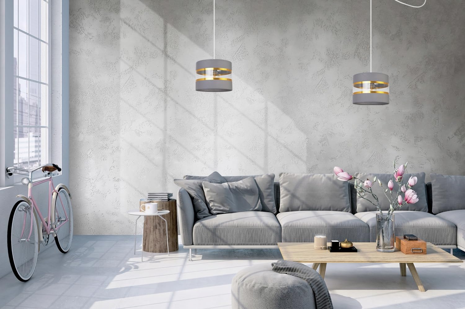 Light-Home Spider Elegance Deckenleuchte Pendelleuchte - Moderner Deckenleuchter für Schlafzimmer Wohnzimmer und Küche im Glamour Stil - E27 mit 1 Lichtpunkt - Lampenschirm Stoff 20cm - Weiß und Grau