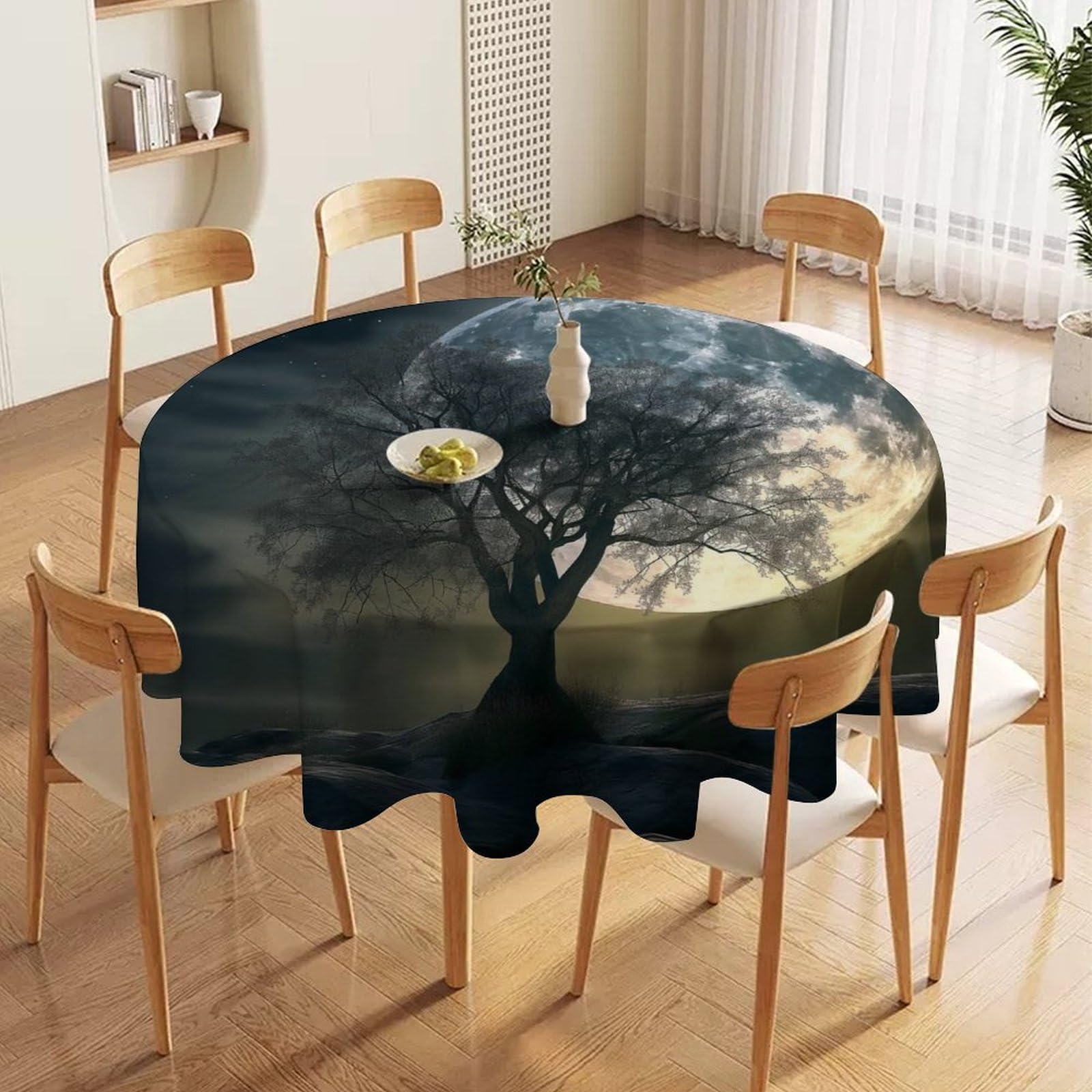 ORDOBO 3D Print Round Tablecloth - Red Pattern Round Countertop Decoration Cover Waterproof Wipeable Dust-Proof For Kitchen Dining Home 127X127Cm