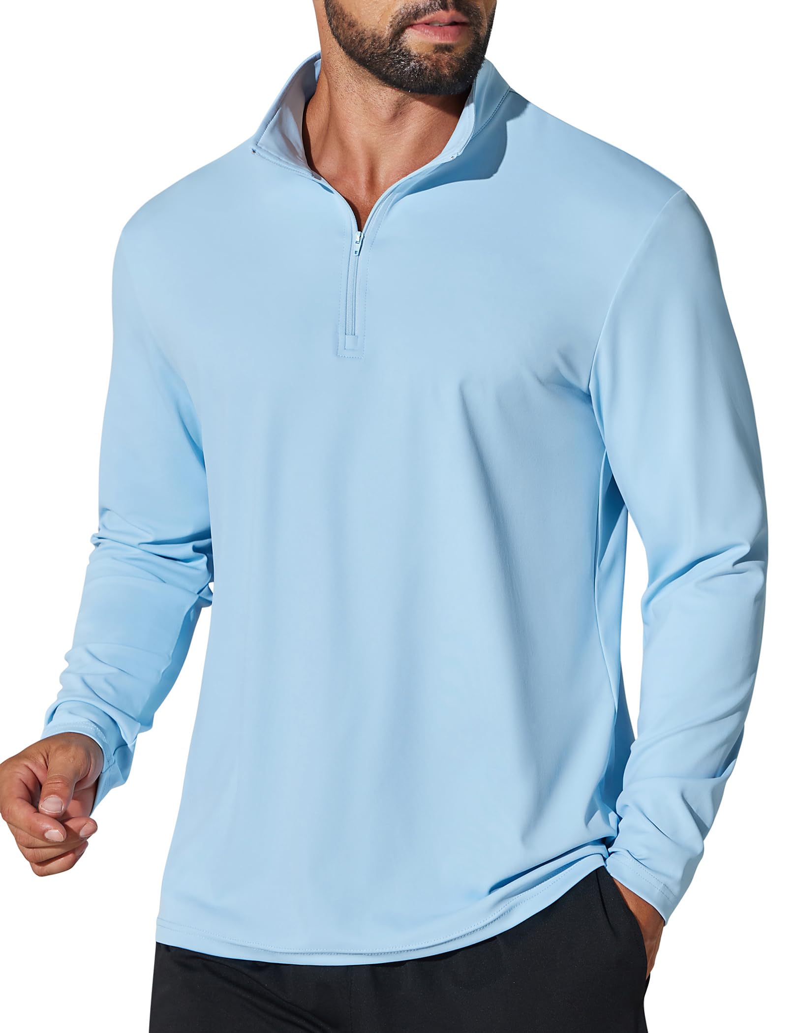 COOFANDY Mens Quarter Zip Pullover Athletic Shirt Long Sleeve Sun Protection Shirt Golf Zip Up Lightweight T Shirts for Man