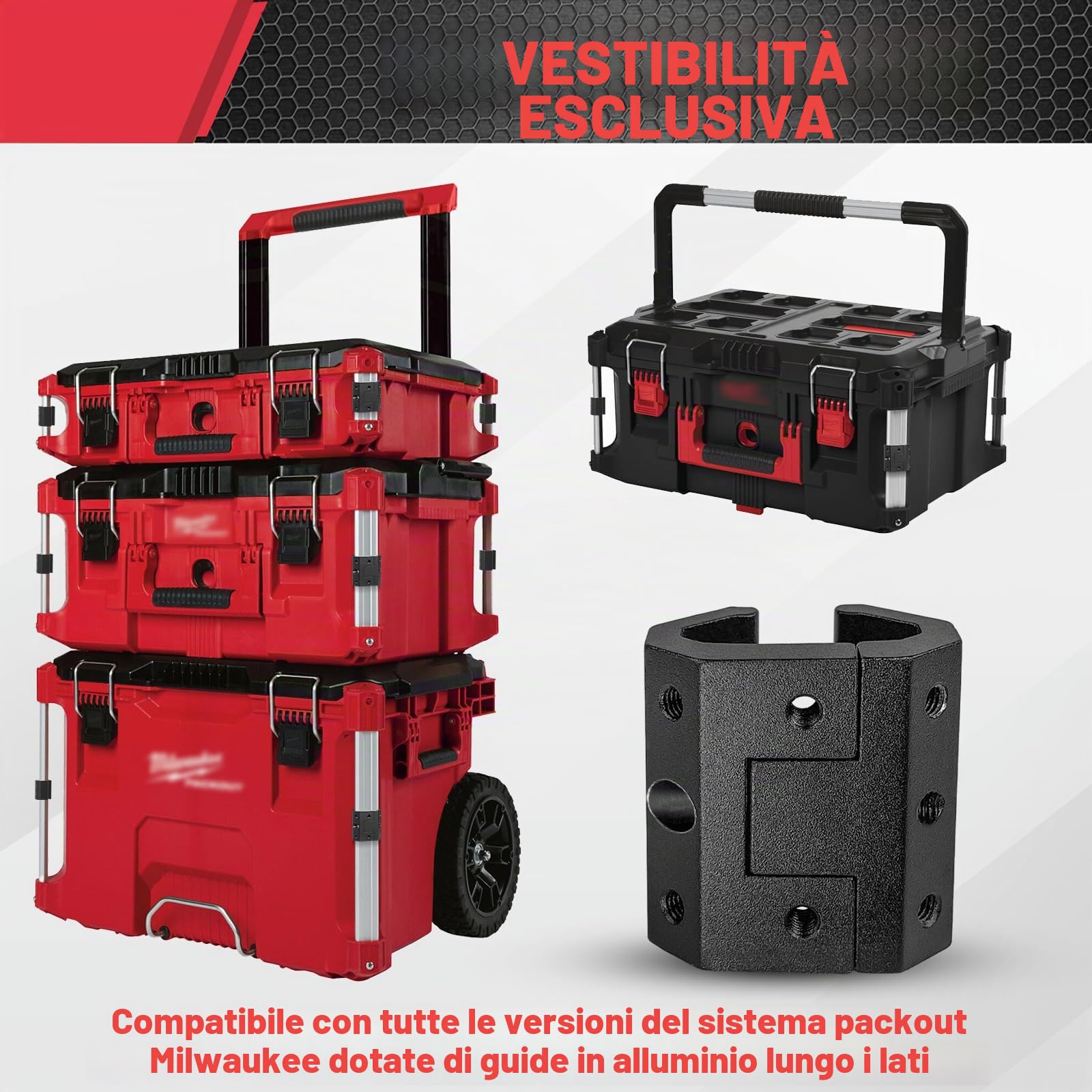 Clip per guida compatibile con binari Milwaukee Packout, adattatore universale per binario Packout, montaggi laterali sull'angolo della guida