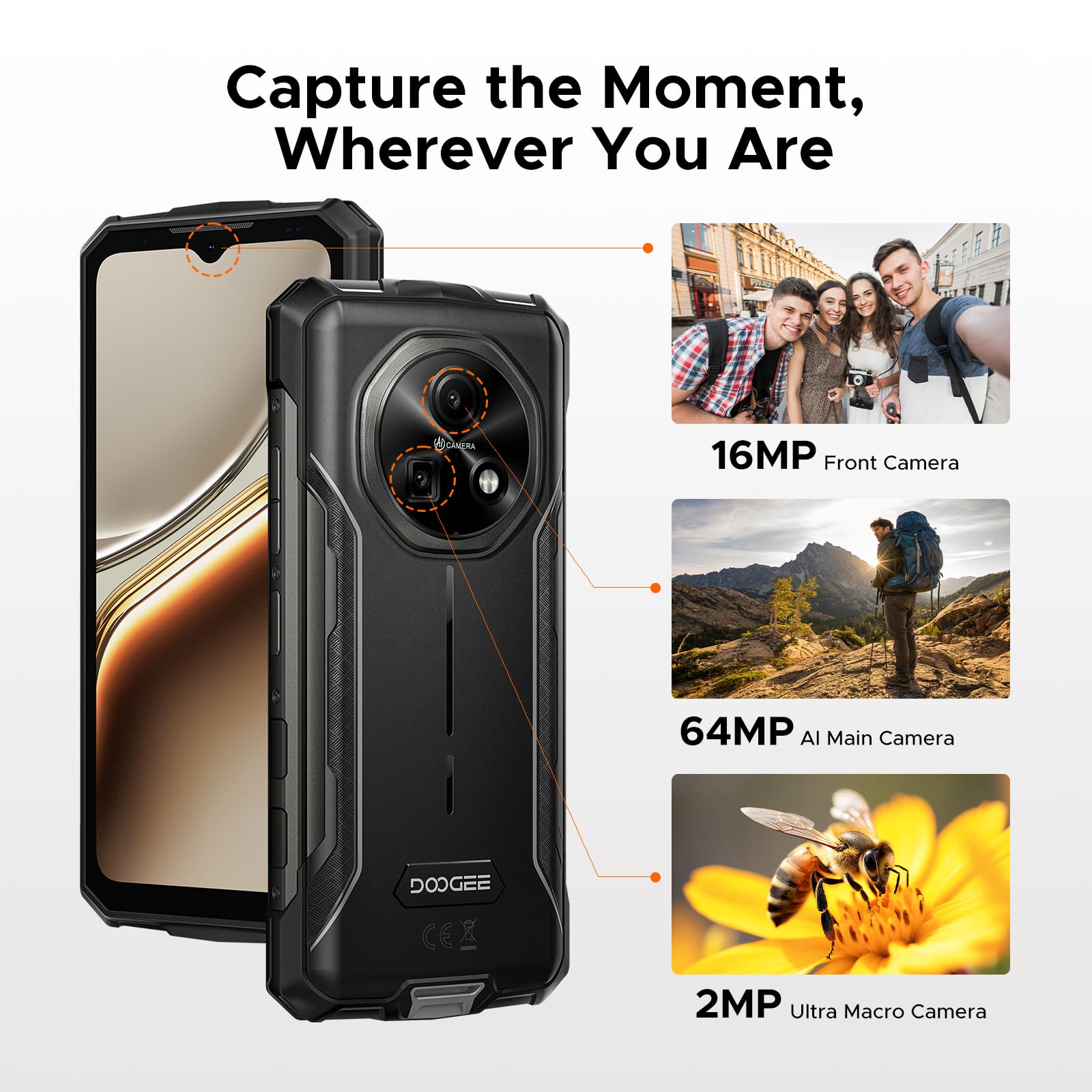 Fire 7 5G Android 15 Outdoor Mobile Phone Without Contract 13000 mAh Dimensity 6300 256GB + 16GB Outdoor Smartphone 64MP, 6.6 Inch IPS Display, 3 Cards Dual 5G SIM/IP68/GPS/Fingerprint/NFC/OTG