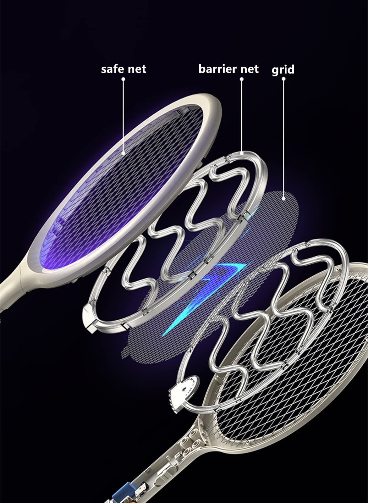 FAXIOAWA Tapette à Mouche électrique, Raquette Intelligente Fly Zapper 2600 V intérieure et extérieure, Affichage numérique Intelligent, Base séparée, Bleu