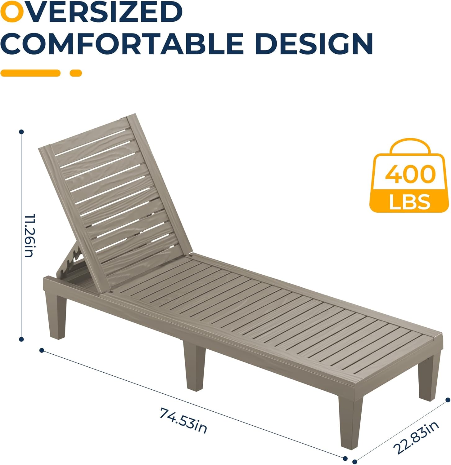 ROJIK Outdoor Chaise Lounge Chair Set of 2,with 5-Position Adjustable Backrest,Waterproof & Lightweight | Durable Indoor/Outdoor Patio Lounger Chair for Garden Pool Beach,Grey