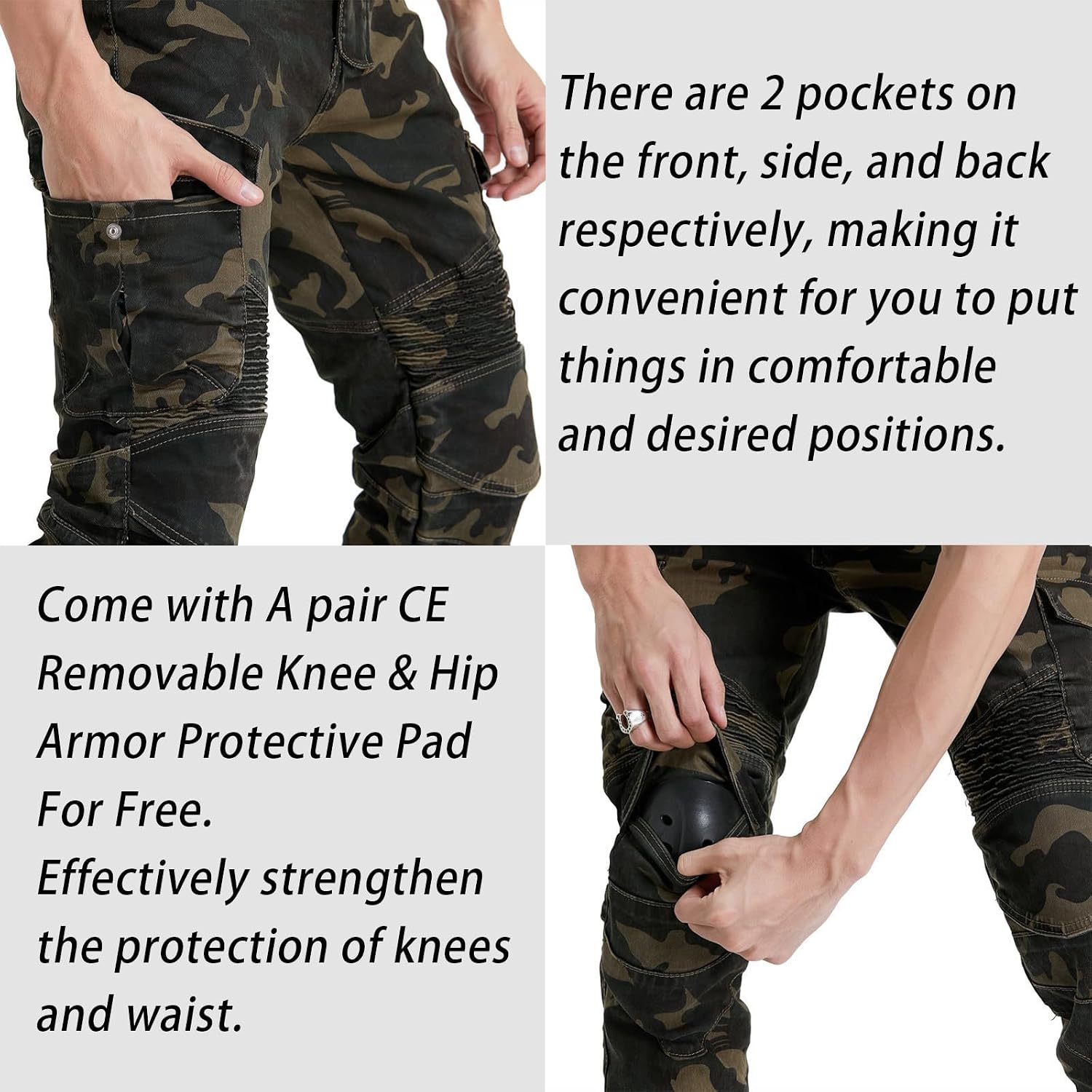 Unisex Motorcycle Pants for Outdoor Activities Motorbike Riding Motorcross Dirt Bike with 2 Knee & Hip Armor Protective Pad
