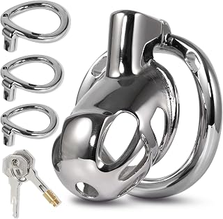 Metal Chastity Device with Anti-Slip Waist Belt, Adjustable Rings & Lock, Stainless Steel Penis Cage for Men, Cock Cage Sex Toy, Comfortable Wear, Waterproof Design