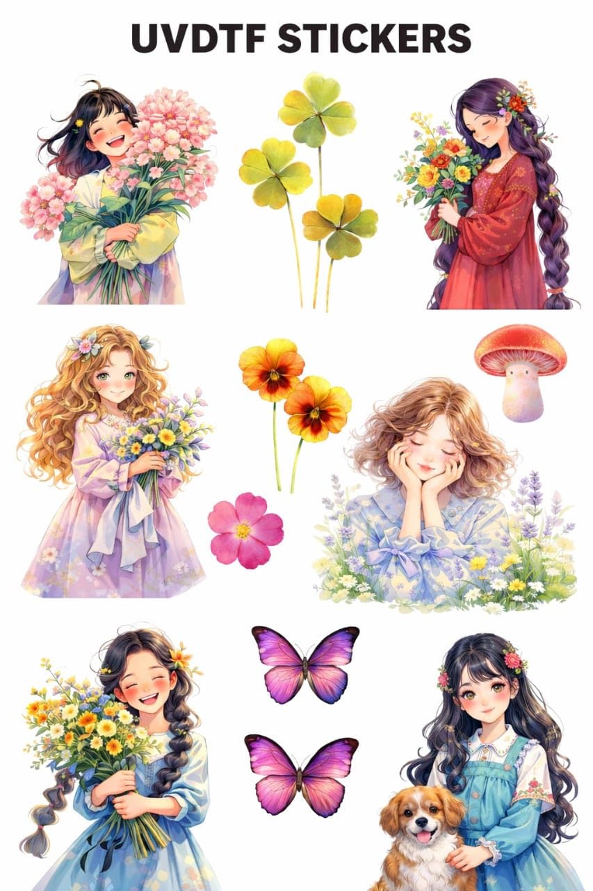 UVDTF Butterfly Floral Transfer Stickers, 6.35x6.35 cm, Waterproof Decals for Mugs, Water Bottles, Laptops, Pack of 6