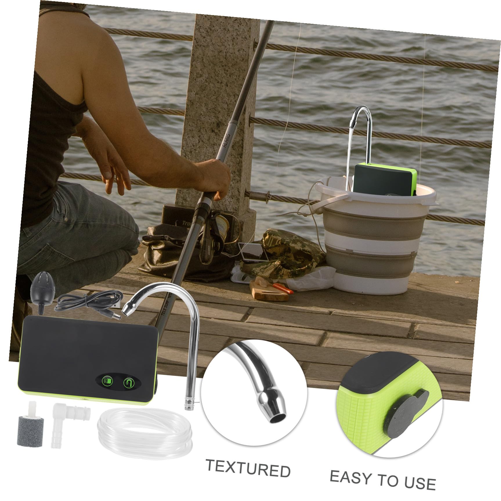 DOITOOL Pompa di Ossigeno Portatile Tre in uno Verde Ricarica a Induzione Assorbitore d'Acqua per Pesca e Aeratore per Acquari Pompa per Ossigenazione Esterna per Pesca e Giardinaggio