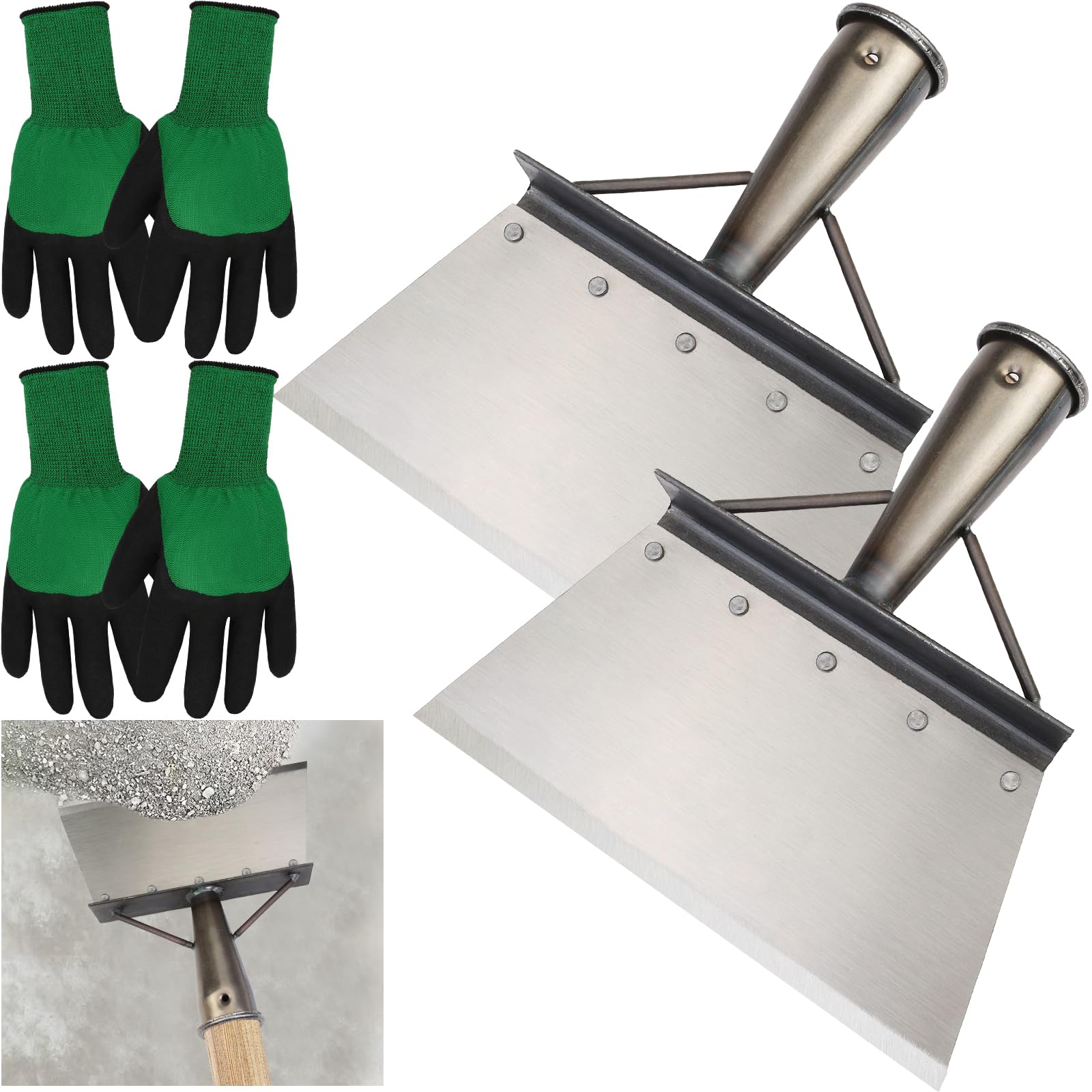 Set di 2 pala multifunzione per la pulizia del giardino, pala da giardino, pala piatta in acciaio al manganese, pala piatta non include palo (21 cm)