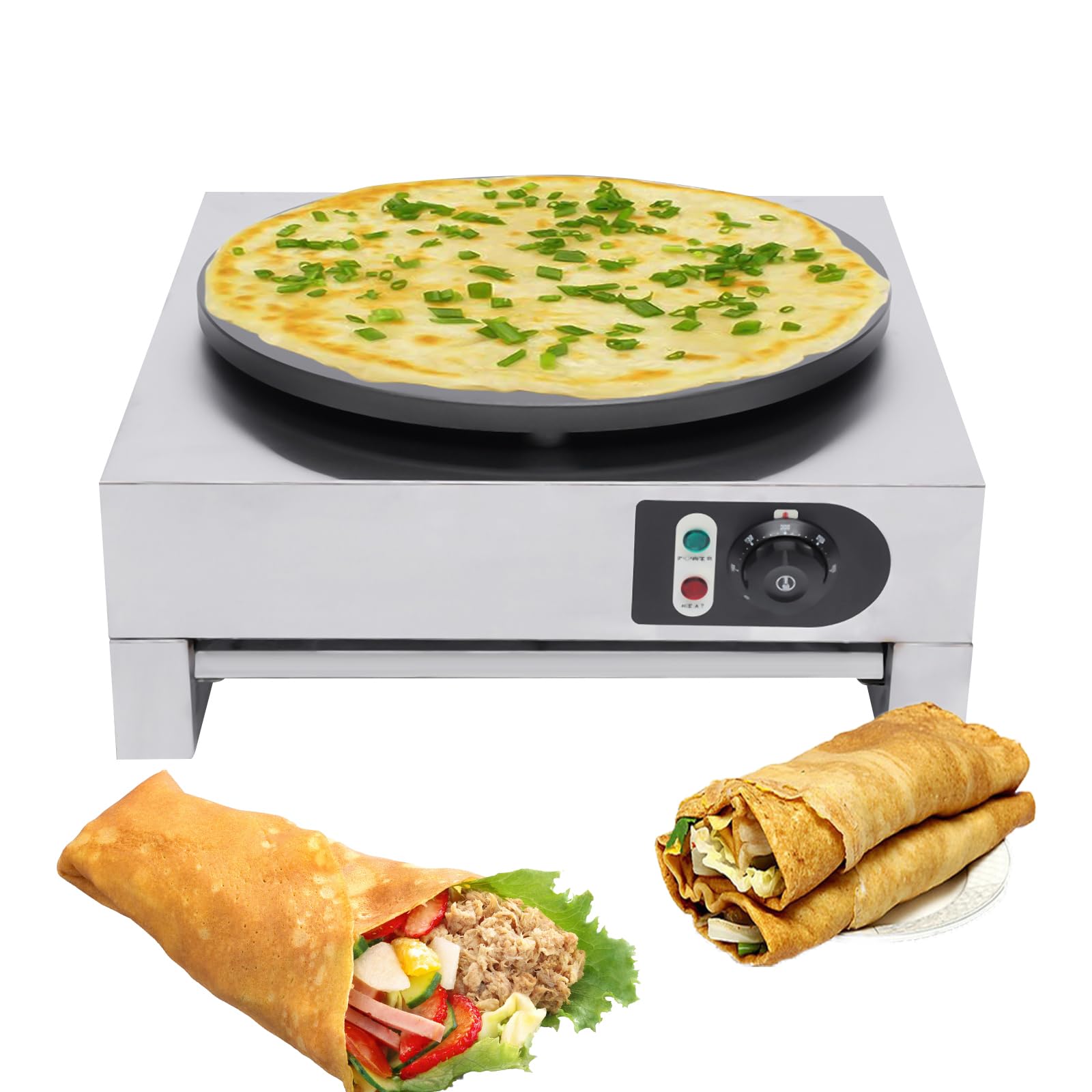 Commercial Electric Crepe Maker, 16 Inch Non-Stick 3000W Electric Crepe Machine, Electric Pancake Maker Machine Adjustable Temperature Control, Stainless Steel Cooking Base