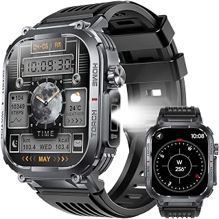 Military Smart Watches for Men (Answer/Make Calls) with Flashlight 2.02" TFT Screen, Outdoor Tactical Smartwatch with 100+ Sport Modes Compass Heart Rate/Sleep Monitor 3ATM for iPhone/Android Phones