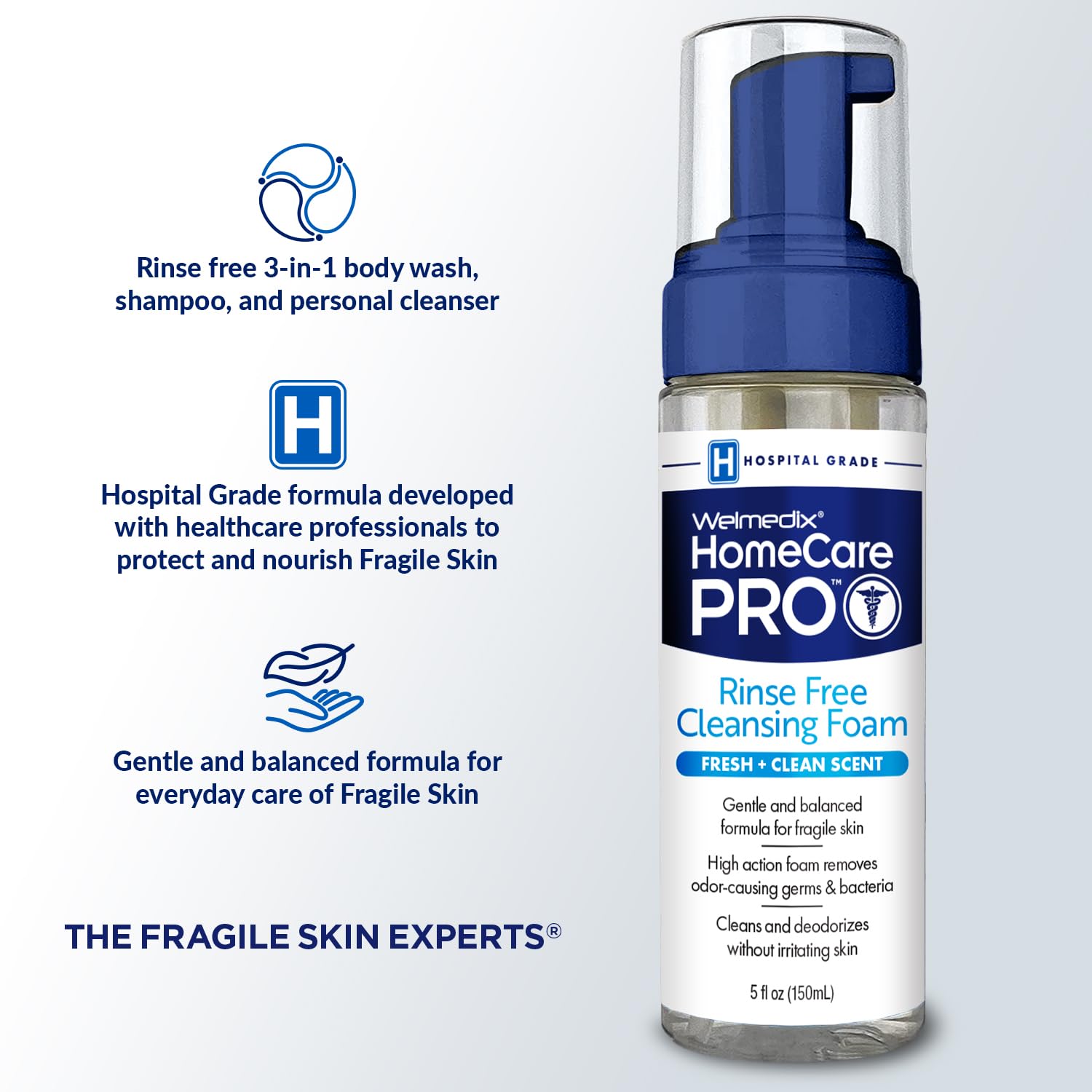 Welmedix No Rinse Cleansing Foam - Rinse Free & Waterless Body Wash, 3-in-1 Shampoo & Foaming Cleanser, Hospital Grade & pH Balanced - Pack of 3 5 Fl Oz (Pack of 3)