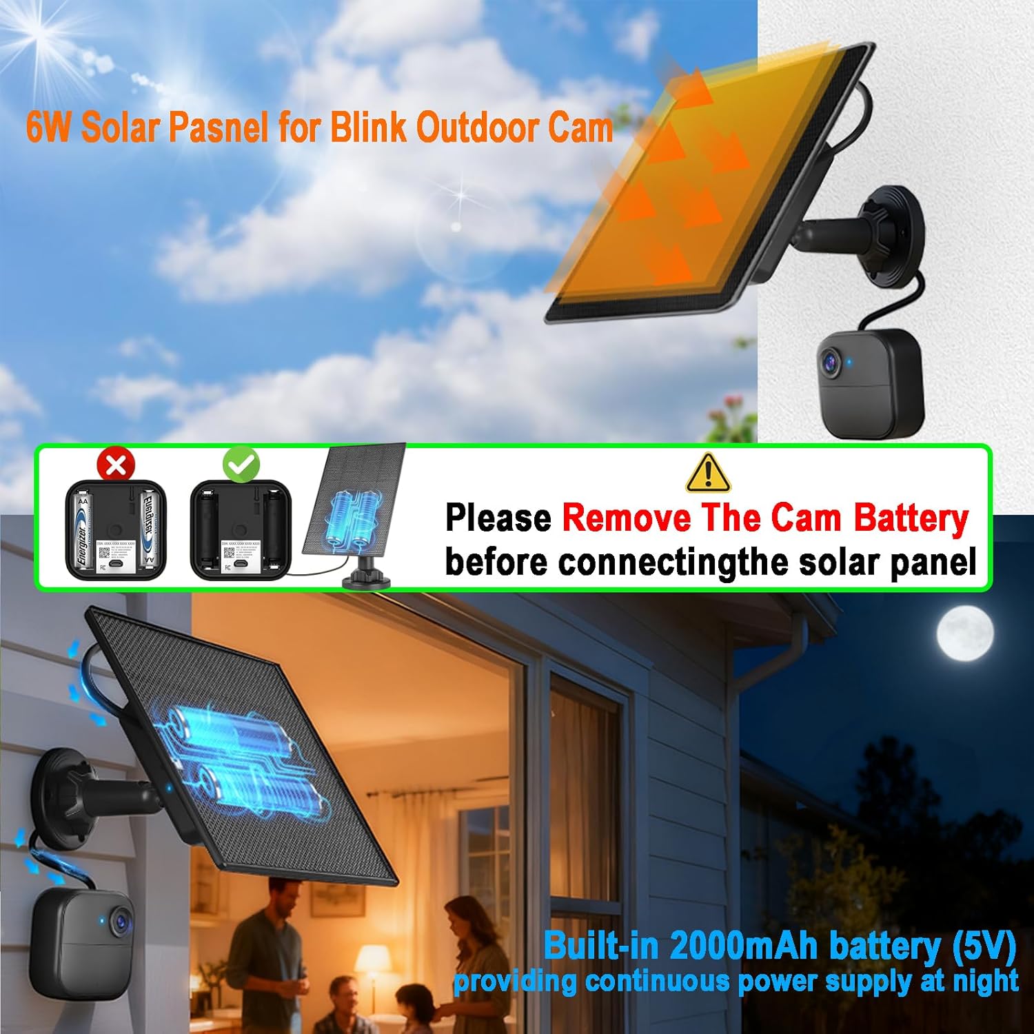 6W Solar Panel with 2000Ah Battery for Blink, Solar Charger with 360° Adjustable Mount 5.9in to 8.7in, 9.8ft Cable and Waterproof for Outdoor 4(4th Gen)/Outdoor/(3rd Gen) XT3 and XT/XT2 Camera