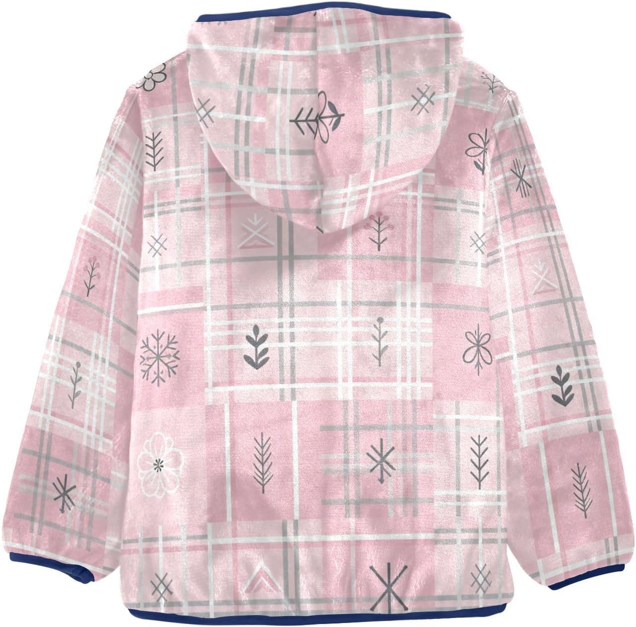 GuoChe Pink Plaid Floral Fleece Zip Up Jacket Outerwear Jackets & Coats