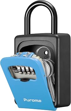 Puroma Key Lock Box Large with Code Lockbox Outdoor Wall Mount Safe 1 Blue | Resettable Combination, For Guest Realtor & House Outside, High-capacity, Hold 5 Keys, Portable, Doorknob, Weatherproof