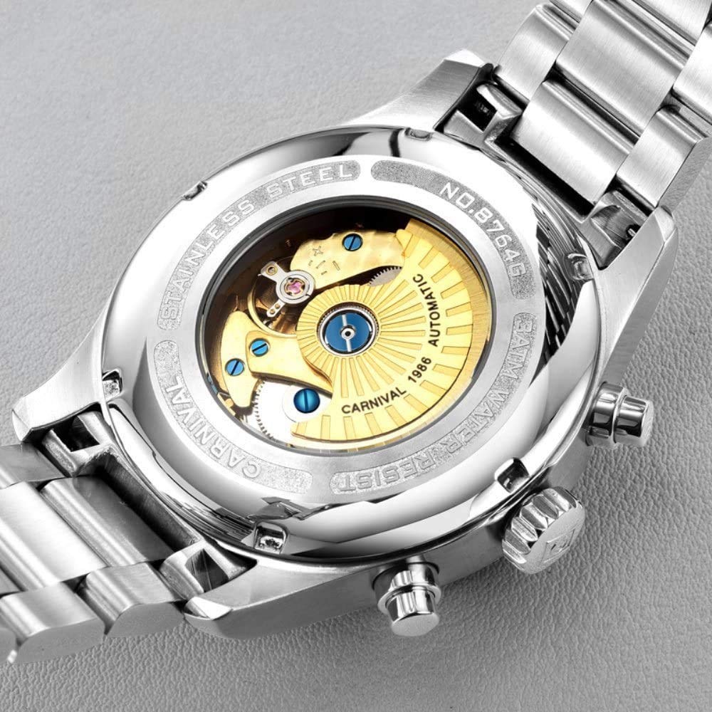MASTOP Herren-Armbanduhr, mechanisch, hochwertig, Business-Stil, Edelstahlband, Saphir, leuchtend, klassisch, Kalenderfenster, wasserdicht, analoge Uhr