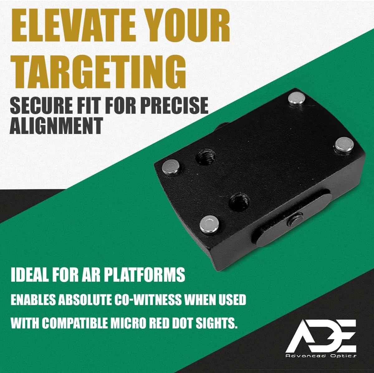 Ade Advanced Optics Picatinny Mounting Plate Adapter - Compatible with Holosun 407k, 507k, EPS Carry, Shield RMS, RMSc, Sig Sauer Romeo Zero/Romeo X Compact, ADE Spike/Nuwa/Apollo, Vortex Defender CCW