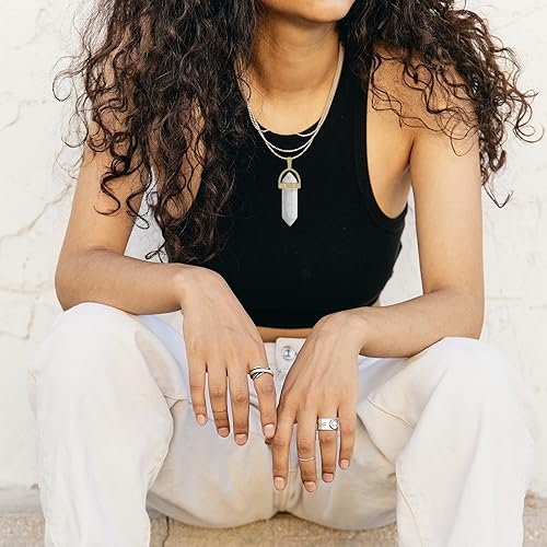 Miniatura 6 de Lezam 24 colgantes de cristal curativo para mujer, dijes de piedra de cuarzo natural de chakras, piedras preciosas hexagonales a granel para hacer