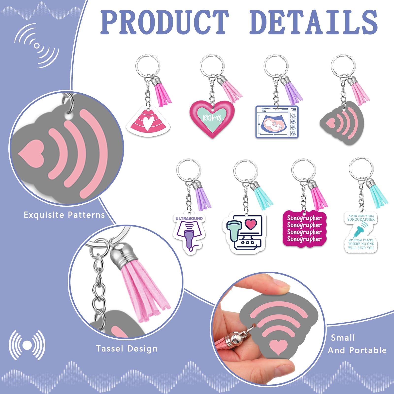 Equsion 24 Pcs Sonographer Keychains Gifts Funny Ultrasound Tech Gifts Ultrasound Tech Keychains Party Favors Sonography Party Supplies with Tassel for Medical Student Graduation Women Men