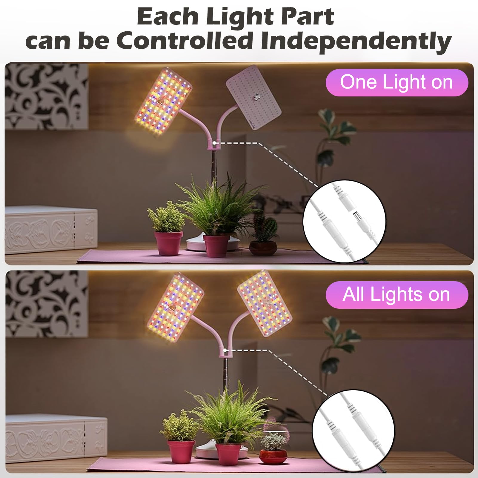 Lampe de croissance avec pied, lumière végétale à spectre complet hauteur réglable 70-180 cm & 3 modes d’éclairage, minuterie automatique marche/arrêt 3/9/12H (2 panneau d'éclairage)