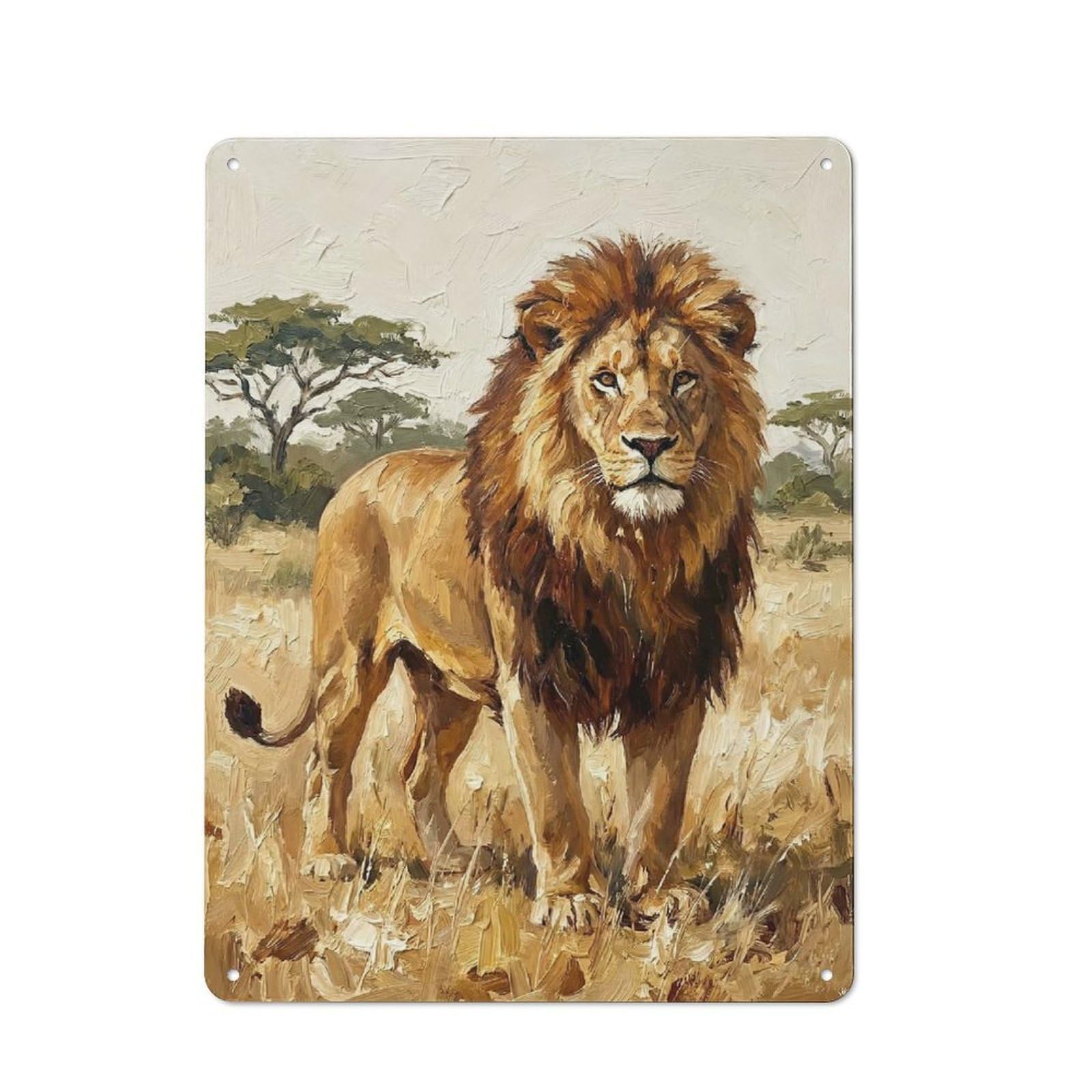 Junmoney Style-5 Majestic Lion In African Savannah Rustic Tin Sign 40X30cm For Lounge Or Reading Corner, For Metal Sign Collectors, For Cafés, Pubs And Restaurants