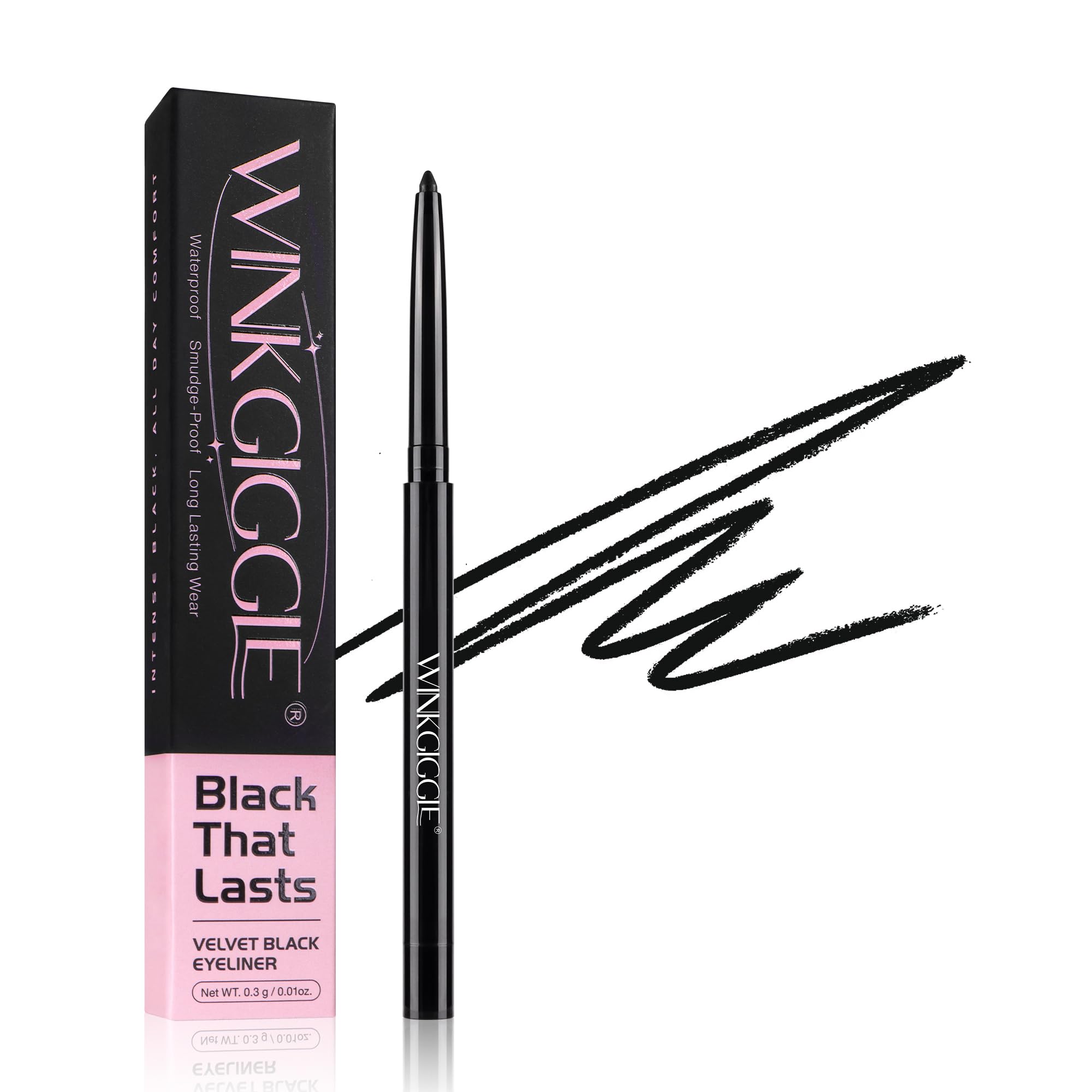 Black Eyeliner No Budge Retractable Eye Liner Creamy Pigmented Waterproof Creates Bold Defined Lines Vegan Cruelty-Free Easy to