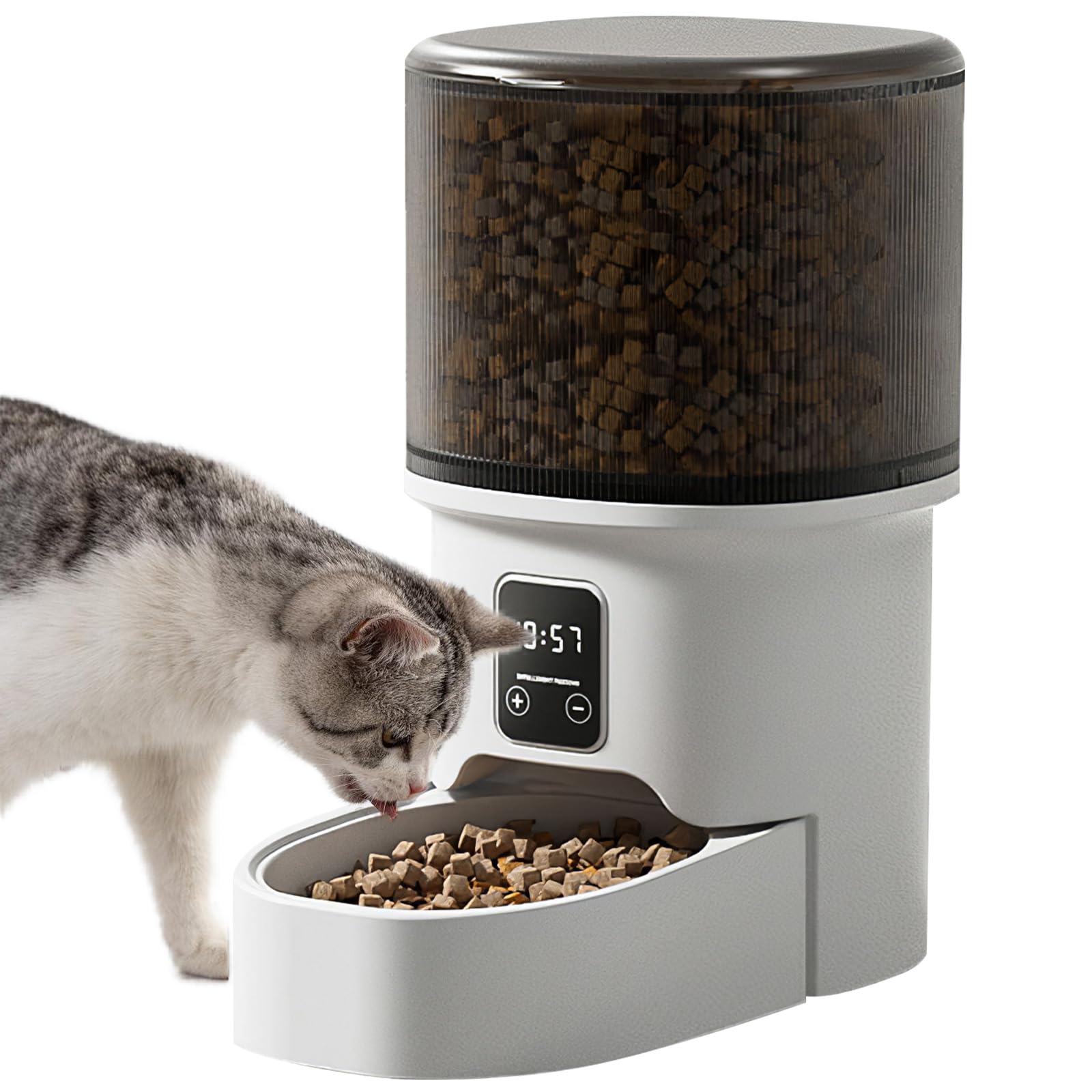 Distributore Automatico Cibo Gatti, Dispenser Programmabile per Cani e Gatti, Orari di Mangiatoia Personalizzati per gatti e cani di piccola taglia, da 1 a 6 pasti al giorno (Bianco e nero)