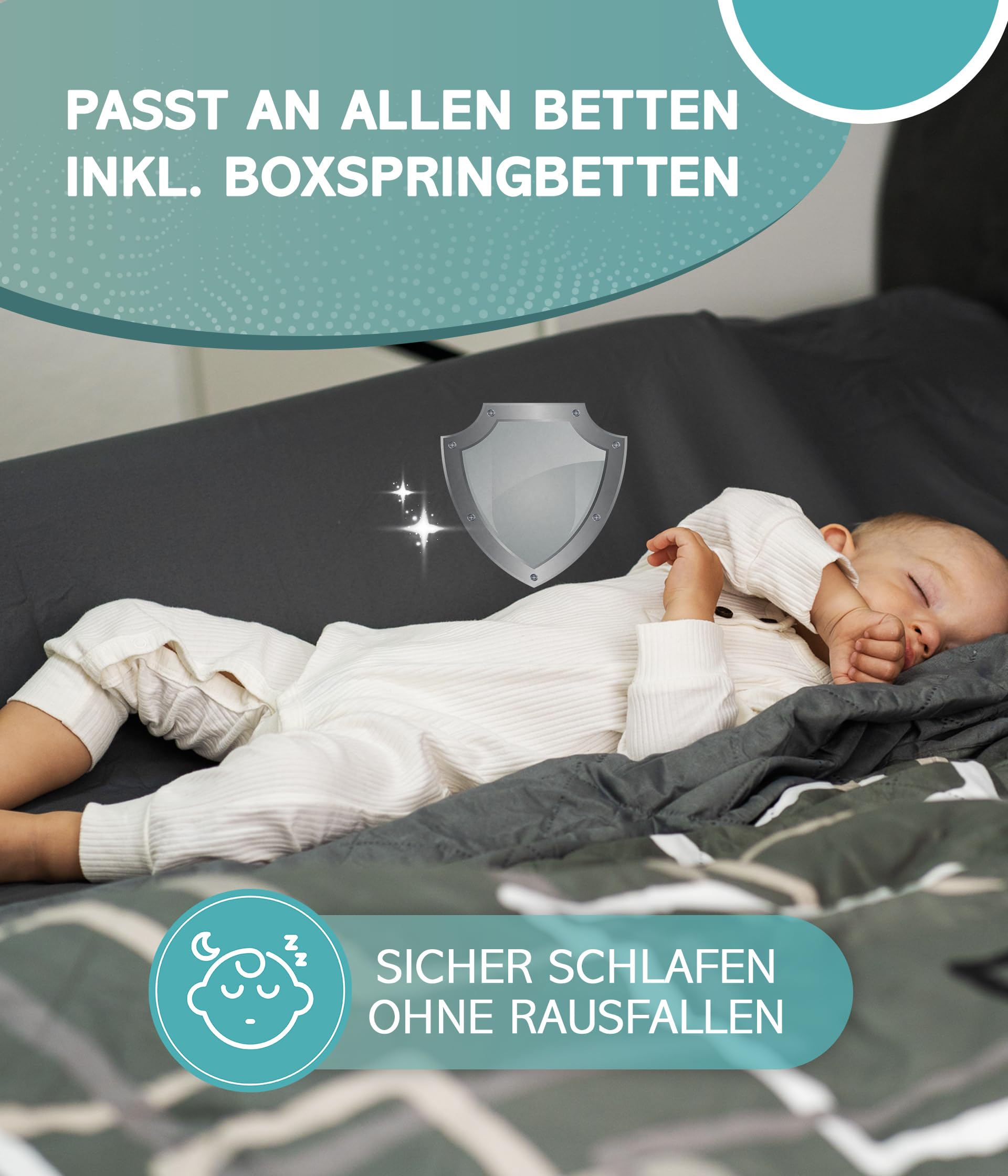 RAWVEL® Rausfallschutz aufblasbar 130cm Light - [NEU 2025] - passend für alle Betten Zuhause & auf Reisen - Rausfallschutz Bett Reise BPA Frei & Laborgeprüft - Rausfallschutz Boxspringbett (1er Set)