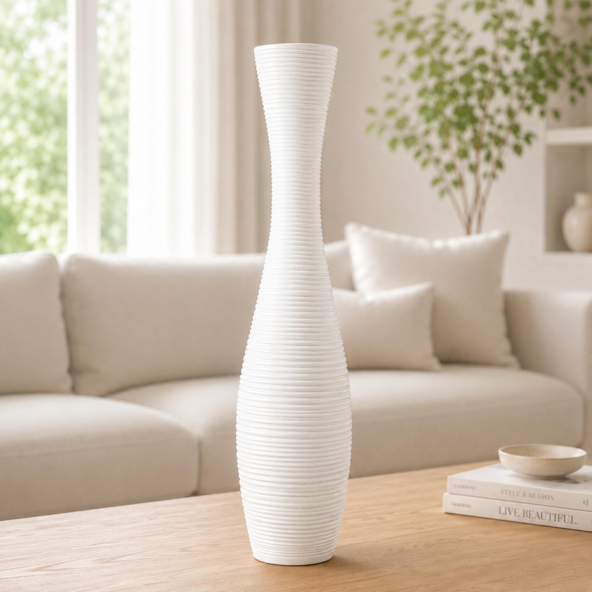 Leewadee Große Bodenvase 50 cm Polyresin für Pampasgras & Trockenblumen | Deko-Vase fürs Wohnzimmer: wasserdicht für Frischblumen, ideal für Pampasgras & Zweige und bruchfester als Keramik