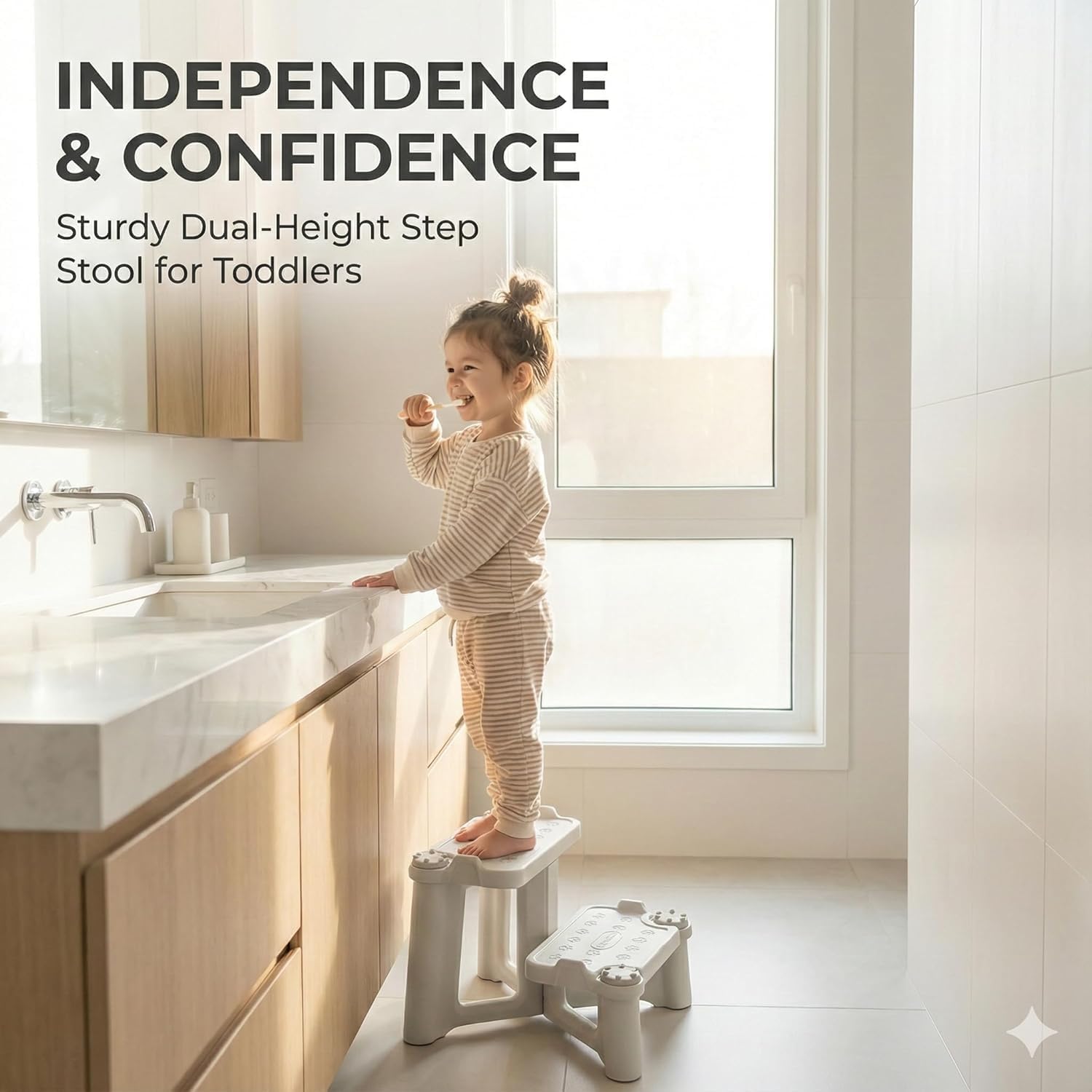 Kids Step Stool for Toddlers - Dual Height Potty Training Stool for Bathroom Sink & Kitchen, Non-Slip 2 Step Stool, Holds up to 200lbs, Sturdy Safety Helper for Kids (2 Pack)