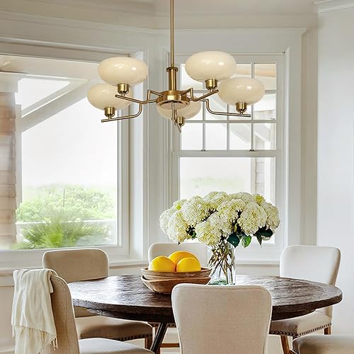 Miniatura 6 de Candelabro moderno colgante de mediados de siglo, lámpara de techo de cristal Sputnik de 5 luces, lámpara colgante ajustable de granja con pantallas