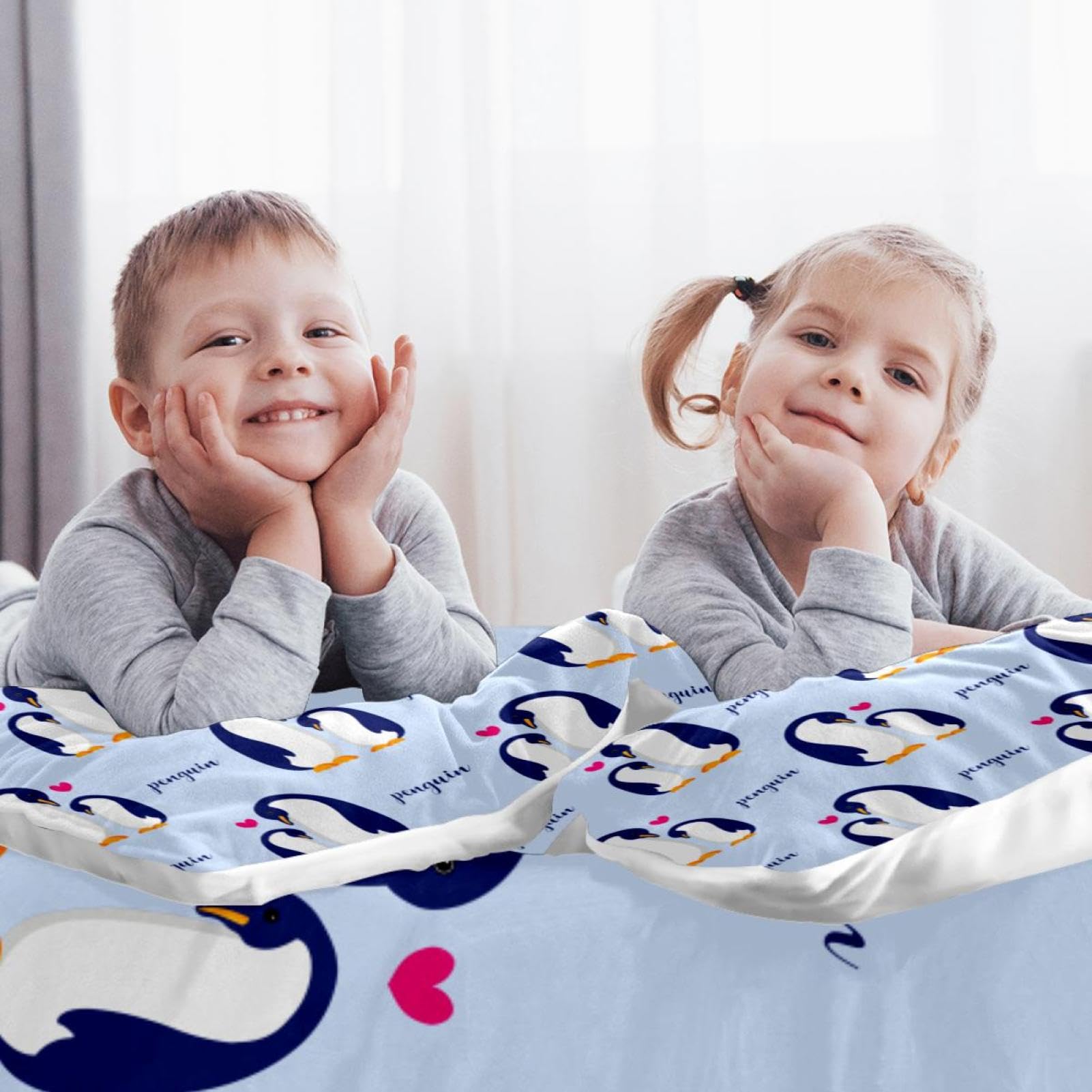 3 szt. zestaw poszewek na kołdrę typu queen, oddychający zestaw pościeli Tencel z 2 poszewkami na poduszki, niegniotące się zestawy pościeli dla dzieci, nastolatek, słodkiej mamy i małego pingwina, 3