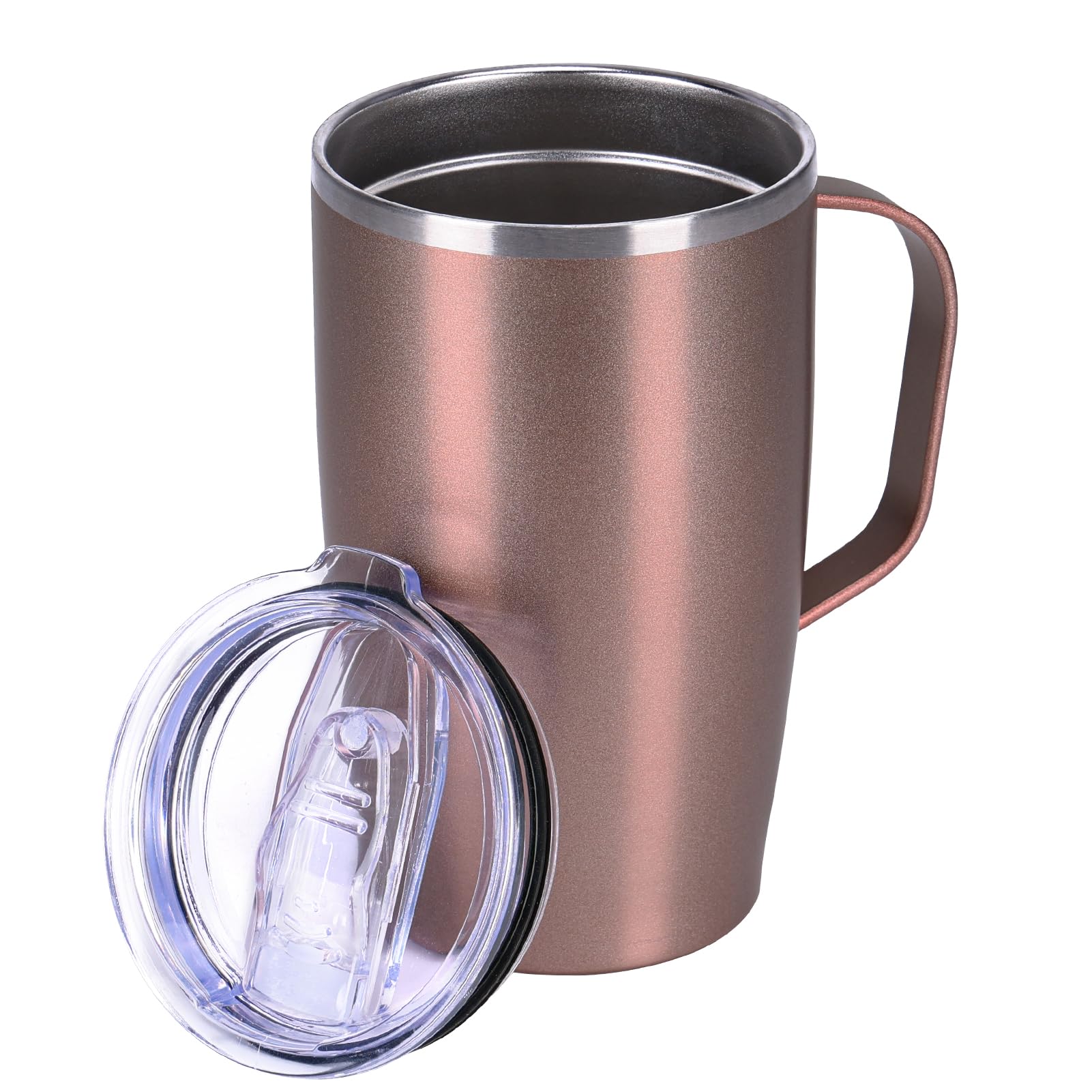 MEBRUDY17oz Insulated Coffee Mug with Lid, Stainless Steel Double Wall Vacuum Travel Coffee Mug with Handle, Rose Gold